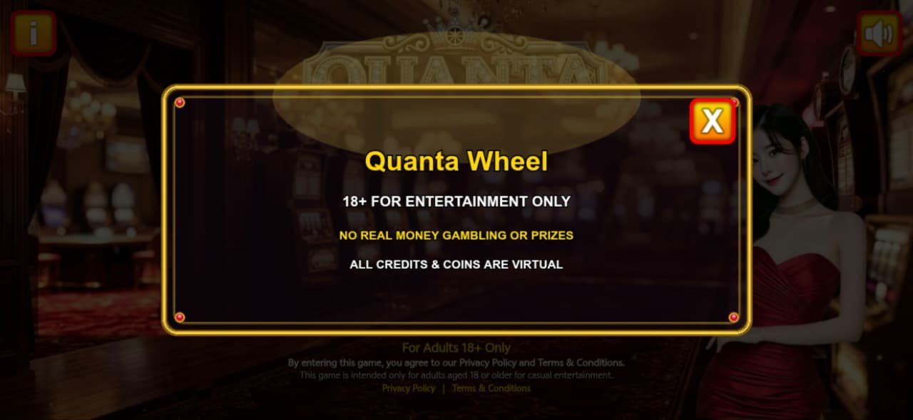 Quanta Wheel 18 Plus Social Casino Disclaimer