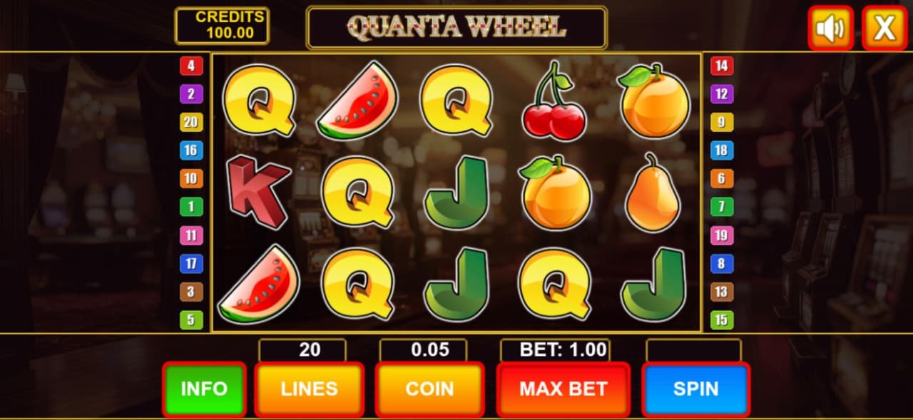 Quanta Wheel Five Reel Gameplay and Bet Controls